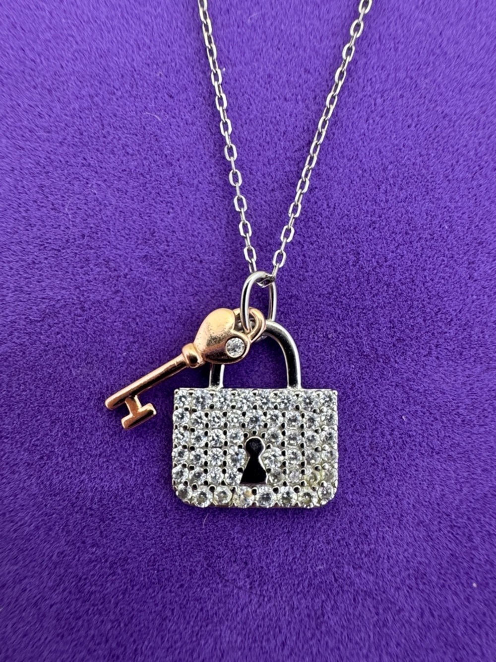 💛 Classic 925 Crystal Padlock & Key Pendant Necklace | Sparkle Romantic